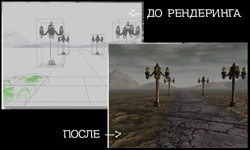 До и после рендеринга